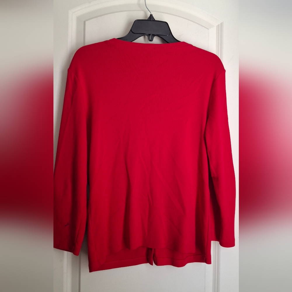 Rrafaella‎ Cardigan Sweater Red Embellished  Sz M BOHEMIAN PROFESIONAL FORMAL - Picture 2 of 7